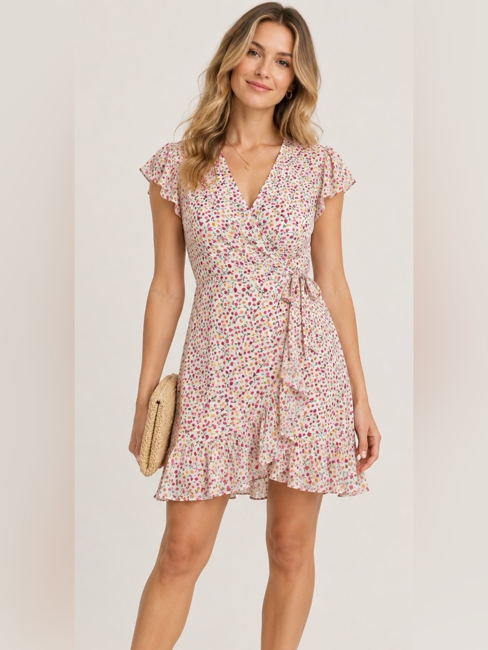 Rails Koreen Flower Vines Floral Wrap Mini Dress XL Ruffle Flutter Sleeve
